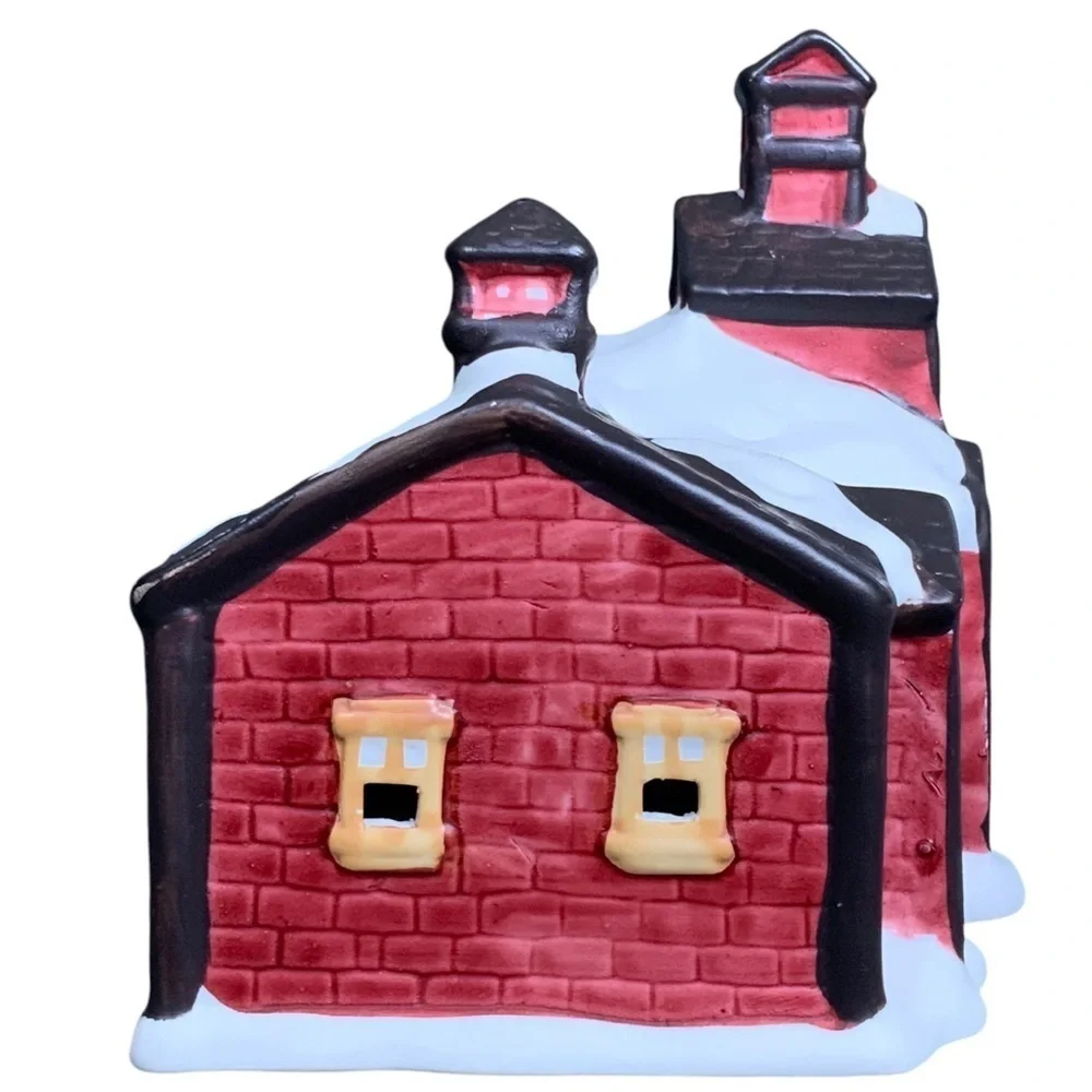 Vintage Christmas Village Light Up Fire House Porcelain Bisque by Liberty Bell